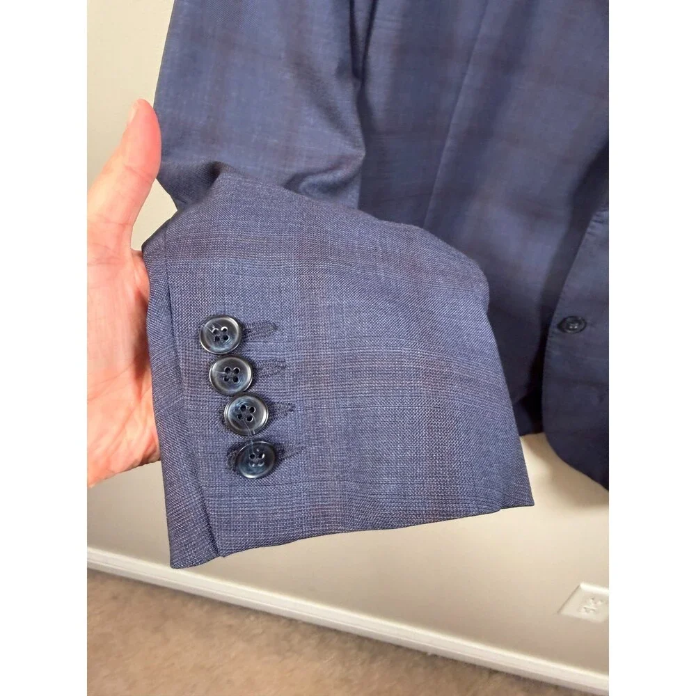 Peter Millar Wool Blazer Size 48 R Blue Plaid Career Professional Business Work